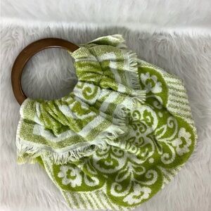 Vintage Green White Towel Terry Cloth Handbag